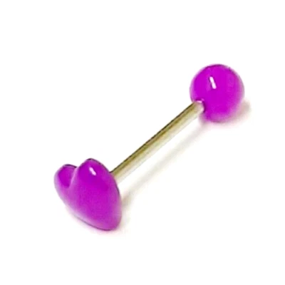 Anel de língua acrílico coração roxo calibre 10mm 14 5/8" barra de aço  - Imagem 1 de 3