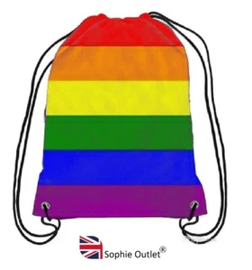 PRIDE RAINBOW DRAWSTRING BAG Tote PE Bag LGBT Multicolored Backpack Rucksack UK - Picture 1 of 5
