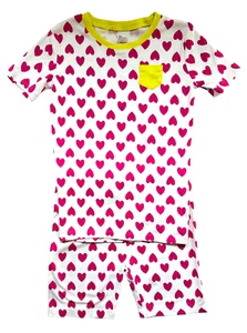 Children's Place Pink Heart Print White SS Top & Shorts Pajama PJ Set, 14 Girls - Picture 1 of 2