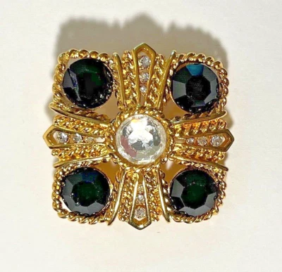 NAPIER 黑透明水晶水钻胸针方形声明跑道原样 — 第 1/4 张图片