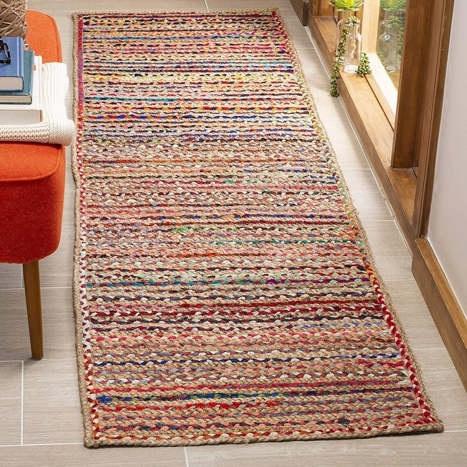 Rug 100% Natural Cotton Jute Braided Reversible Carpet Living Modern Area Rug - Image 1 of 4