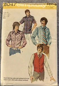 5047 Dress Shirt Vest Simplicity Sewing Pattern Mens Sz 42 C42 N16 Vintage - Picture 1 of 4
