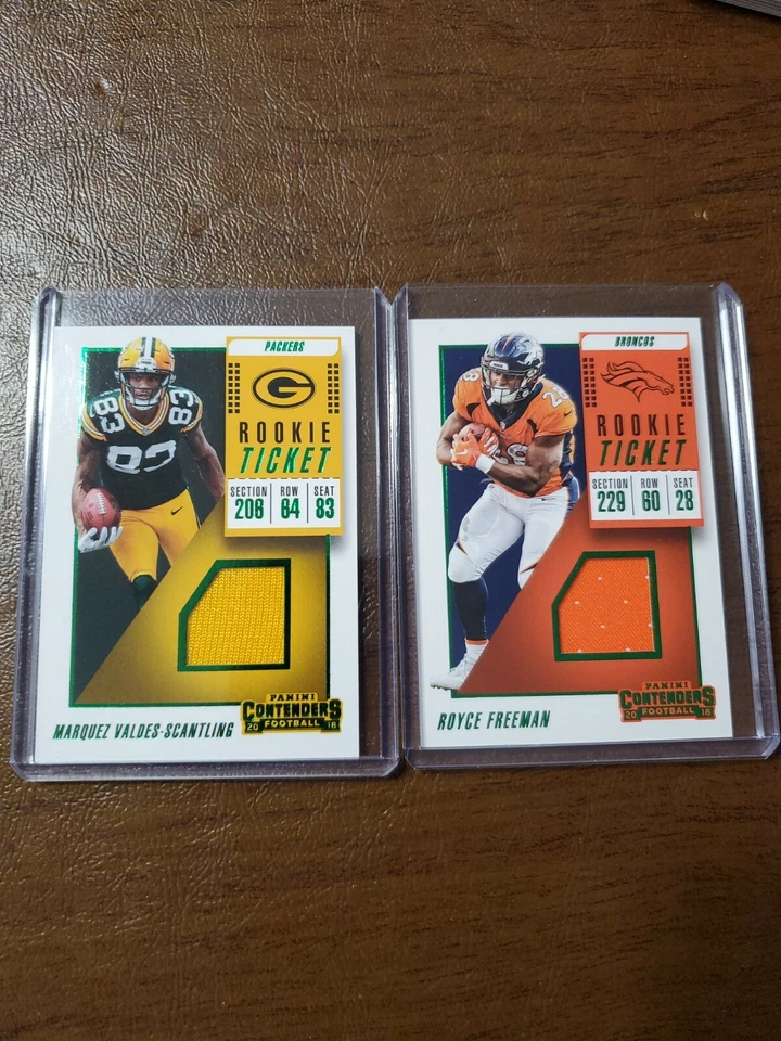 2018 Contenders Football Royce Freeman And Marquez Valdes Scantling Jersey Card - Image 1 of 1