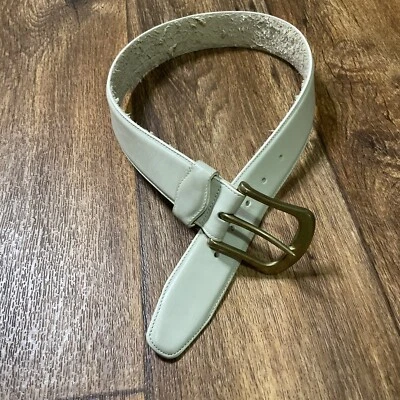 Cinturón Lands End cuero crema para mujer talla 26" latón macizo hebilla agujeros 25"-29" Foto 1 de 4