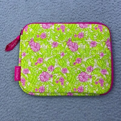 Lilly Pulitzer iPad Tablet Sleeve Case Zip Pink Green Floral Neoprene 8x10 - Image 1 of 4