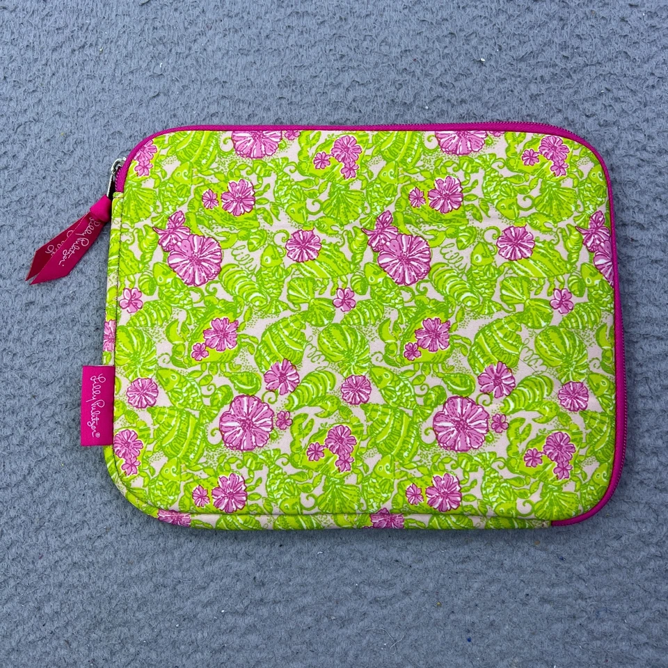 Lilly Pulitzer iPad Tablet Sleeve Case Zip Pink Green Floral Neoprene 8x10 - Image 1 of 4