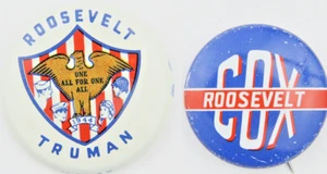 VTG 1920 & 1944 Presidential Campaign Pin Button Lot Franklin D Roosevelt Repro - Picture 1 of 11