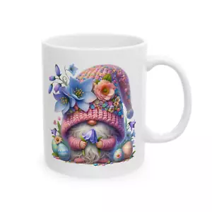 Whimsical Floral Easter Gnome Mug Eggs Spring Gift Watercolor Coffee Tea Cup - Picture 1 of 7