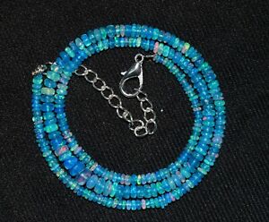 26Crt 16"Natural Ethiopian Blue Wello Fire Opal Gemstone Bead Necklace F0308
