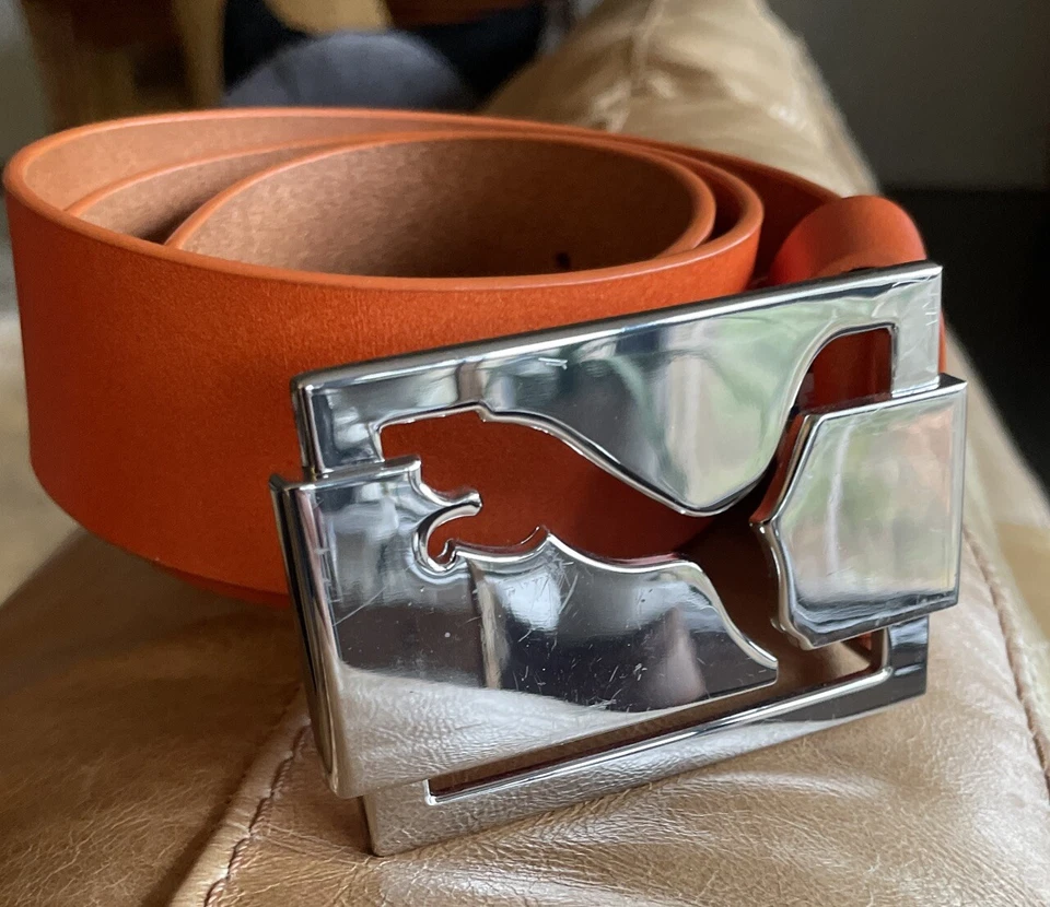 Cinturón Puma Cuero Naranja Talla Pequeña 80cm Con Hebilla de Cinturón Puma Cat Plateado Foto 1 de 4
