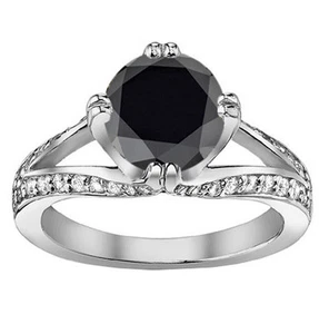 3.00 CT Split Shank Black Diamond Engagement Ring in 14k White Gold NEW - Picture 1 of 1