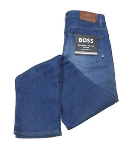 Boss Hugo Boss Men's Blue Delaware 3-1 Cashmere-Touch Slim Fit Jeans - Picture 1 of 6