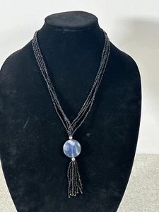 Vintage Statement Necklace Fashion Jewelry Beaded Mexico Black Blue Drop String - Picture 1 of 16