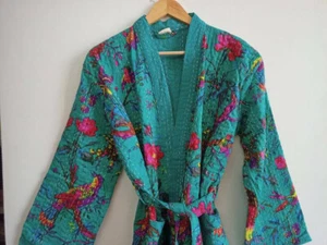 Vintage Bathrobe Cotton Kantha Kimono Women Dressing Gown Nightwear - Picture 1 of 4