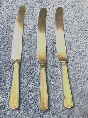 Cuchillos antiguos de plata de ley y hoja de acero Gorham Estrusco 1913 con monograma Foto 1 de 4