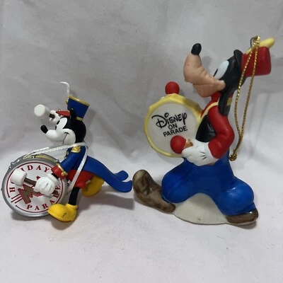 2 Disney Christmas Tree Ornaments Holiday Parade 1997 Mickey, Ceramic Goofy/drum - Image 1 of 4