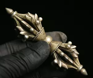 3.6" Old Tibet Buddhism Silver Carving Phurba Dagger Holder Pendant Amulet - Picture 1 of 5
