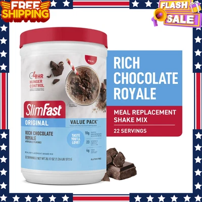 Mezcla de batido de reemplazo de comida original SlimFast Rich Chocolate Royale 20,18 oz 22 Sv Foto 1 de 4