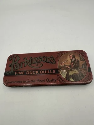Antique "Parkinson's Fine Duck Quills" Metal Tin Early Advertising - image 1 of 4