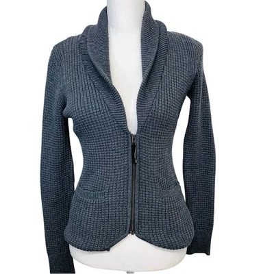 Guess Cárdigan Mujer Pequeño Gris Cremallera Completa Bolsillos Elastizados Textura Suéter Retro Foto 1 de 4