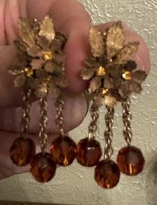 Vintage Miriam Haskell Strass Glas Perlen Blume Ohrhänger Clip auf Ohrringe - Bild 1 von 8