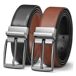 Men's Belt Leather Reversible Belt for Men Fits waist 32“-35” Black/Brown-1 - Picture 1 of 7