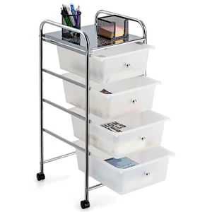 Costway Wagen Aufbewahrungseimer 4 Schubladen Organizer Rollbar mit Kunststoffschubladen Klar - Bild 1 von 8