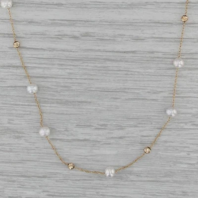 Collar estación perlas cultivadas oro amarillo 14k cadena cuerda 16" Foto 1 de 4