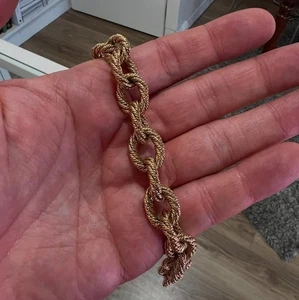 Vintage 18K Hall Marked Yellow Gold Twisted Rope Link Bracelet Chunky Statement - Picture 1 of 10