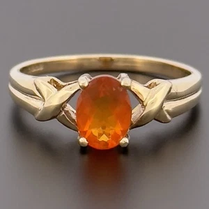 9ct Yellow Gold Fire Opal Solitaire Ring Size N 1/2 Hallmarked - Picture 1 of 10