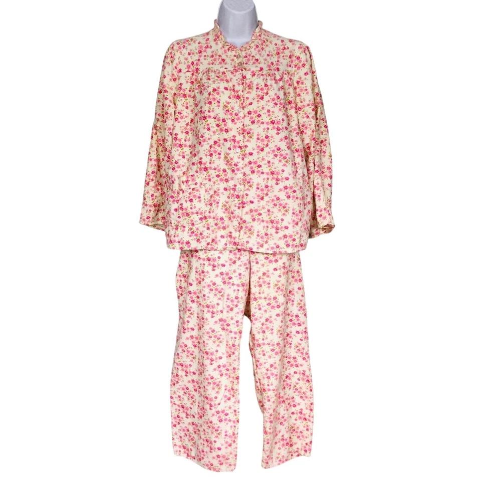 Pijama vintage para mujer S rosa floral manga larga parte superior inferior franela de algodón Foto 1 de 4
