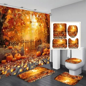 Juegos de baño con cortinas de ducha de otoño de 4 piezas con alfombras, cubierta de tapa de inodoro y baño M... - Imagen 1 de 7