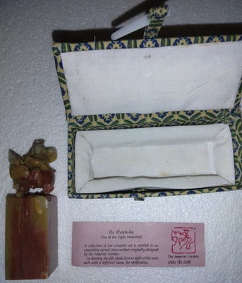 FIGURA Estatua Firmada FIGURA 4" PIEDRA DE JABÓN TALLADA HO HSIEN-KU INMORTAL CHINO DE COLECCIÓN Foto 1 de 4