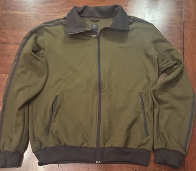 Vintage Adidas Olive Green Jacket w/h Dark Brown Collar & Dark Brown Stripes L - Image 1 of 4