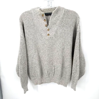 VTG Claybrooke Outdoors Sweater XXL Gray Cotton Mock Neck USA Made Button Knit - Image 1 of 4