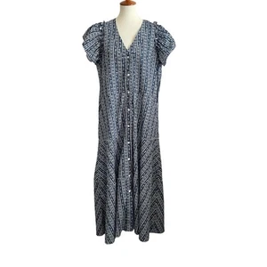 Smockingbird Maxikleid Größe L Kurzarm Blau Print Stufen Country - Bild 1 von 12
