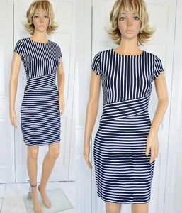 VTG 90s Mini Banana Republic Navy Blue Angled Stripe Cap Bandage Body Con Dress - Picture 1 of 10