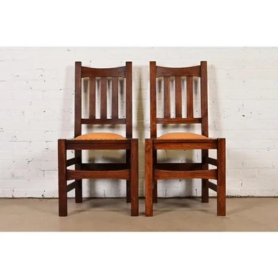 Stickley Brothers古董Mission橡木工艺品或餐椅,一对 — 第 1/4 张图片