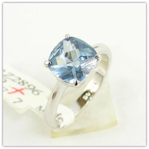 Anillo de club de cóctel azul aguamarina circonita cúbica corte cojín enchapado en rodio - Imagen 1 de 3