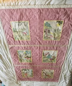 Vintage Beatrix Potter Nursery Rhyme Child Rabbits Bunny 6 Panel Quilt 39”x63” - Picture 1 of 8