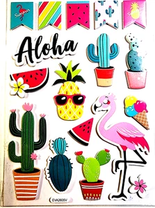 Aloha Flamingo Pineapple Watermelon Cacti Foam Stickers Paper Studio Mixed Media - Picture 1 of 2