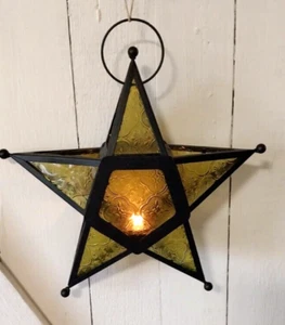 "Candelabro colgante Bohemian Star vitral ámbar grabado 13""" - Imagen 1 de 8