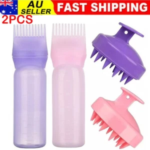 2 Pcs Root Comb Applicator Bottle Hair Oil Oiling Scalp Massage Brush - Picture 1 of 17