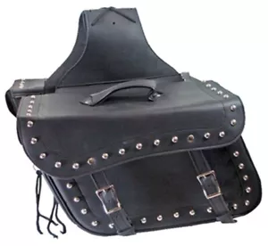 Throw Over Studded Black Leather Saddlebags For Harley 07301 - Foto 1 di 1