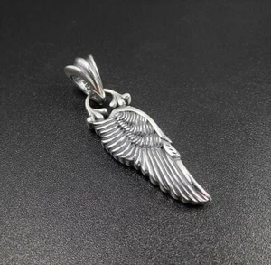 Solid Sterling Silver Double Sided Bird Angel Wing Feather Pendant Great Details - Picture 1 of 9