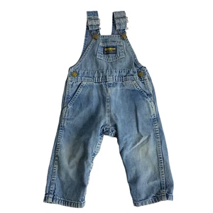 Vintage OshKosh B Gosh Infant Overalls 24m Denim Pockets Snaps Made USA - Picture 1 of 8