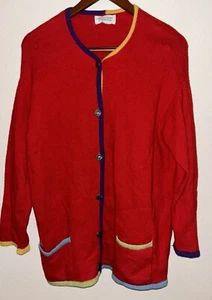United Colors Of Benetton Red Cardigan Wool Nylon Vintage Made In Italy Small - Picture 1 of 5
