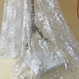 Flor Boda Vestido Tela Encaje Blanco Embroideried Encaje Floral Tul - Imagen 1 de 5