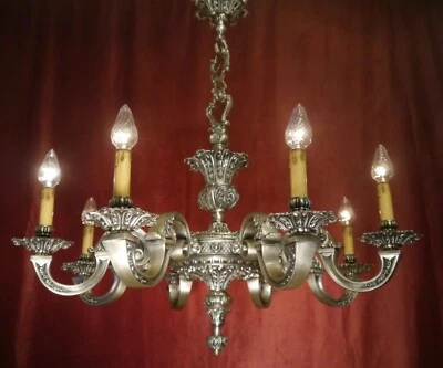 ANTIQUE VINTAGE CHANDELIER CEILING LAMP FIXTURES  MAZARIN SILVER NICKEL  Ø35" - Image 1 of 4