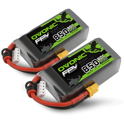 2x Ovonic 11.1V 80C 3S 850mAh Lipo Batería XT30 Para 2-4"" FPV Drone Avión Foto 1 de 4